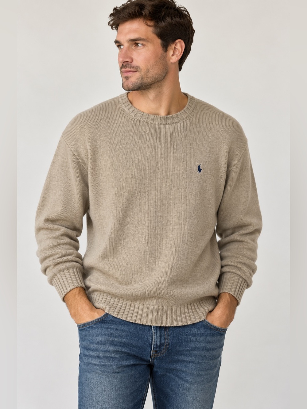 Polo Ralph Lauren Men’s Cotton Crewneck Sweater Beige Tan XL Pony Logo